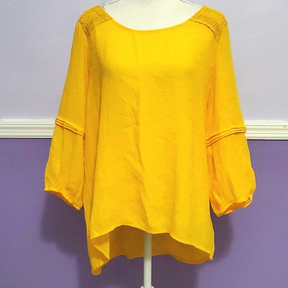 Hope & Harlow Boho Romantic Yellow Laced Swing Flowy High Low Top Spring XL